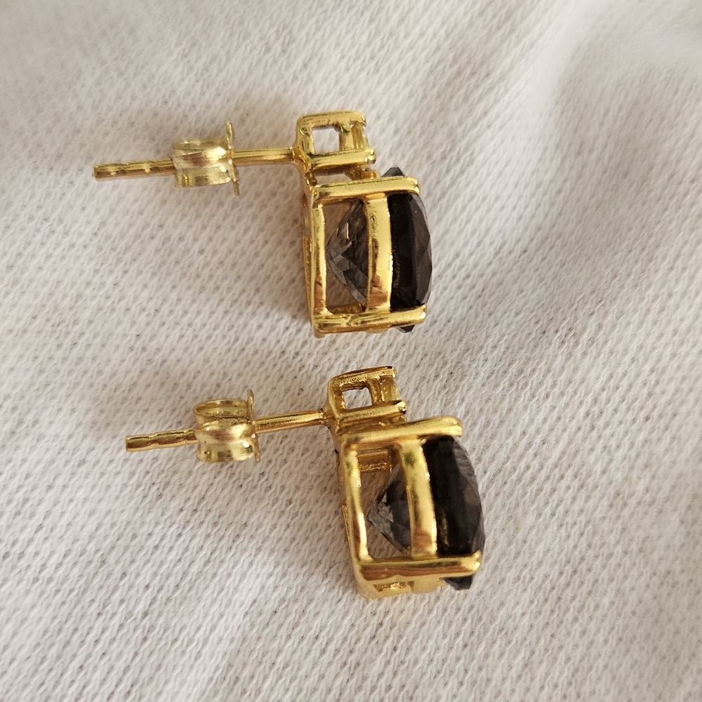 Smoky Quartz With Citrine Accent Gold Over 925 Silver Set - Picture 7 of 16